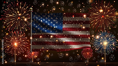 USA flag with fireworks background for 4 july independance day