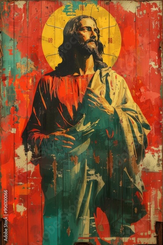 Wallpaper Mural A painting of Jesus Christ with a cross on his head and a red background Torontodigital.ca