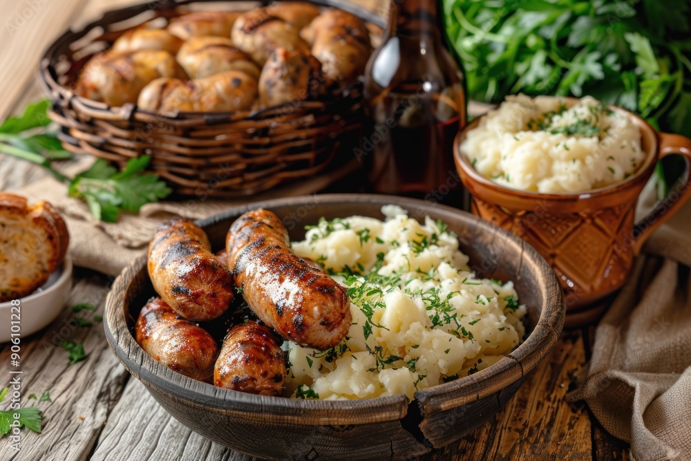Grilled Sausages with Mashed Potatoes and Parsley Grilled Sausages with Mashed Potatoes and Parsley