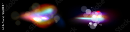 Crystal leak glare reflection effect. Optical rainbow lights, glare, leak, streak overlay. falling confetti. Vector colorful vector lenses and light flares with