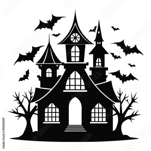 Halloween Haunted House Silhouette Vector , Haunted House silhouette collection. scary Halloween house bundle set.