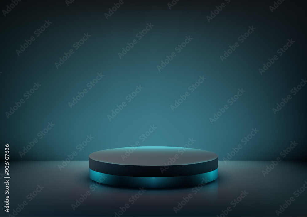Modern 3D Black Circular Podium with Ethereal Blue Light, Ideal for Product Display, Technology Showroom, and Showcase Modern 3D Black Circular Podium with Ethereal Blue Light, Ideal for Product Display, Technology Showroom, and Showcase