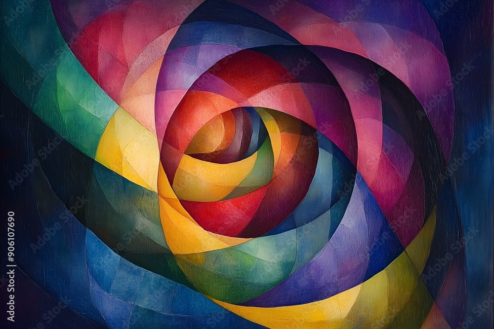 Fototapeta premium Abstract artwork features a vibrant spiral composed of interlocking, multicolored shapes.
