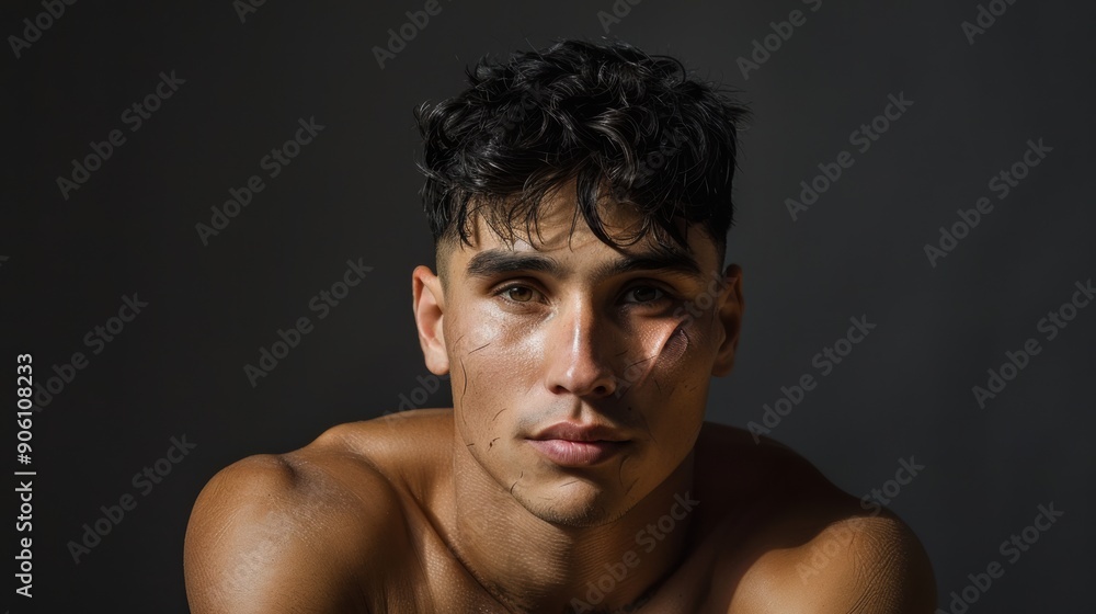 A confident young man with a visible scar, posing for a photo shoot and embracing his body as part of his unique story A confident young man with a visible scar, posing for a photo shoot and embracing his body as part of his unique story