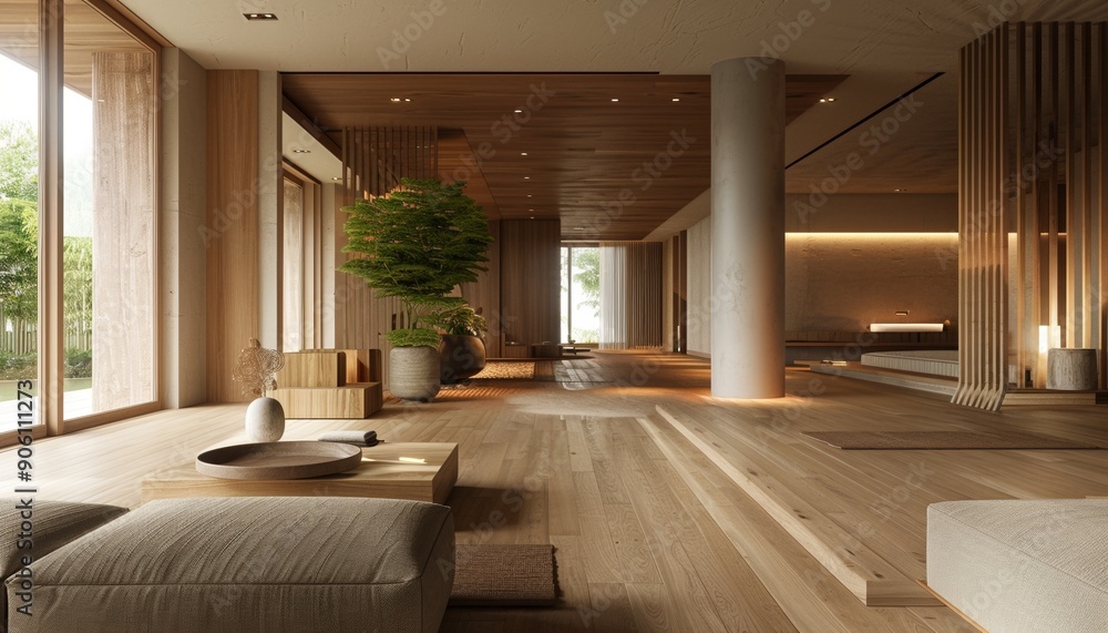 Contemporary Minimalist Interior Design with Wooden Elements, Warm Natural Light, Clean and Modern Contemporary Minimalist Interior Design with Wooden Elements, Warm Natural Light, Clean and Modern