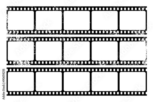 Grunge film strips collection. Old retro cinema movie strip. Video recording. Vector illustration.