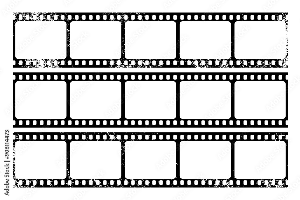 Grunge film strips collection. Old retro cinema movie strip. Video recording. Vector illustration. Grunge film strips collection. Old retro cinema movie strip. Video recording. Vector illustration.