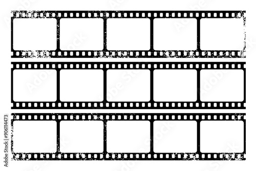 Grunge film strips collection. Old retro cinema movie strip. Video recording. Vector illustration.