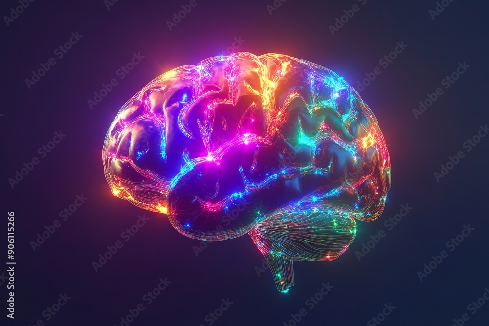 3D illustration of the human brain, glowing with various color, showing unlimited creativity and potential of the human brain 3D illustration of the human brain, glowing with various color, showing unlimited creativity and potential of the human brain