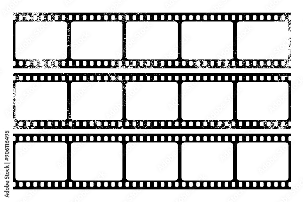 Grunge film strips collection. Old retro cinema movie strip. Video recording. Vector illustration. Grunge film strips collection. Old retro cinema movie strip. Video recording. Vector illustration.