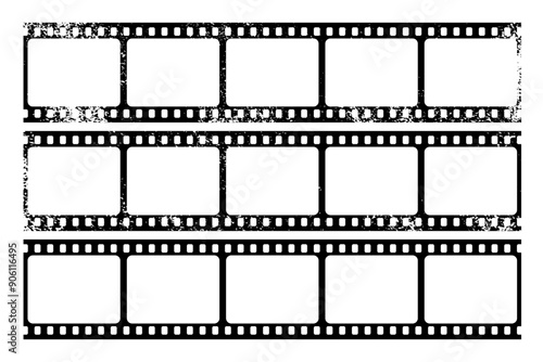 Grunge film strips collection. Old retro cinema movie strip. Video recording. Vector illustration.