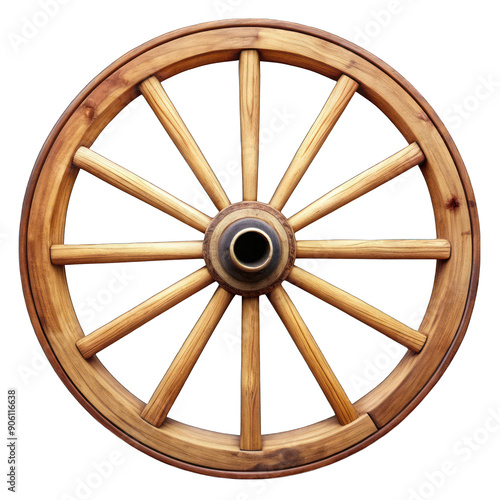 Wooden wagon wheel isolated on transparent background