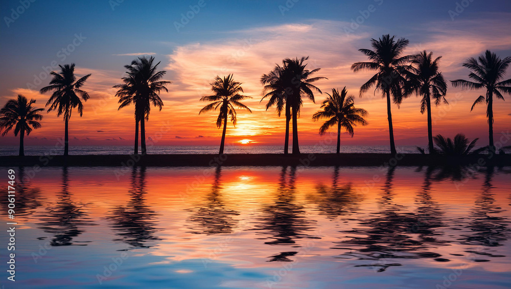 Silhouette coconut palm tree on the beach at beautiful sunset. Silhouette coconut palm tree on the beach at beautiful sunset.