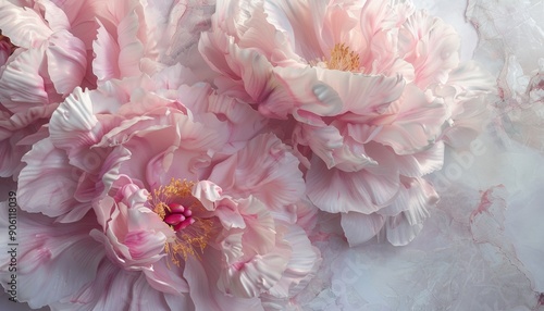 Elegant Peonies Close-Up with Delicate Petals Artfully Presented on Textured Canvas, Beautiful and Detailed, Background with Copy Space, Invitation Card