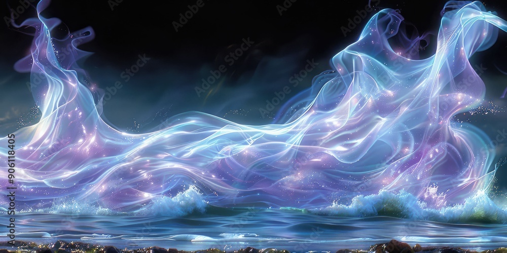Naklejka premium Abstract Glowing Wave on a Night Beach