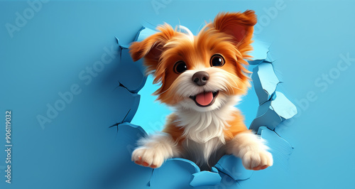 Cute Cartoon dog Breaking Through a Wall