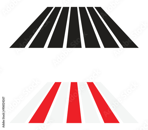 Cross walk icons in black and white, red. Vector illustration.