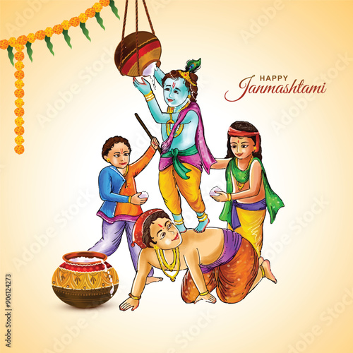 Happy Janmashtami stylish Indian festival card background