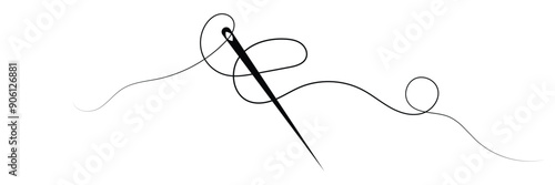 Thread with sewing needles on white background. Modern design icon. Vector illustration.