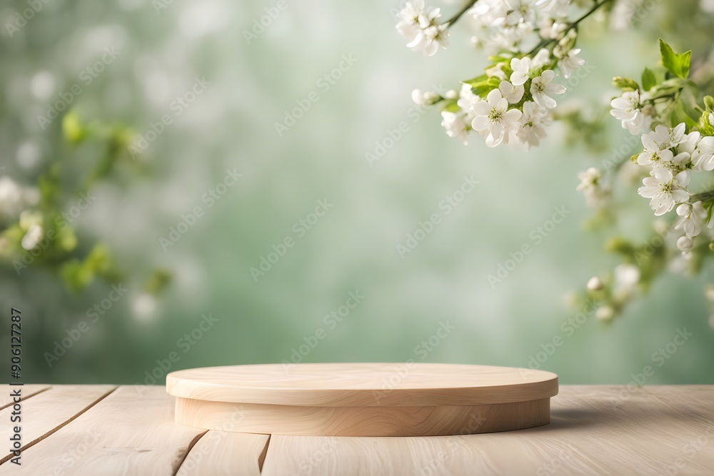 Round wood product display podium, Ai Generated Round wood product display podium, Ai Generated
