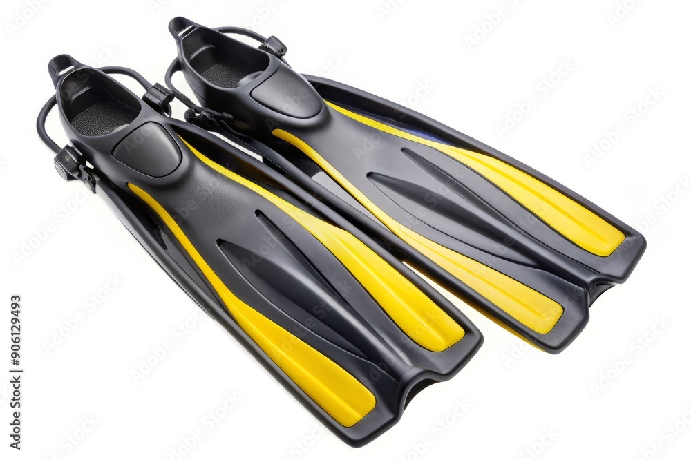 Pair of Yellow and Black Scuba Diving Fins Isolated on White. Pair of Yellow and Black Scuba Diving Fins Isolated on White.