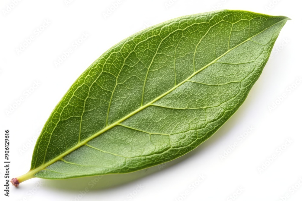Obraz premium Green Leaf with Veins Isolated on White Background.
