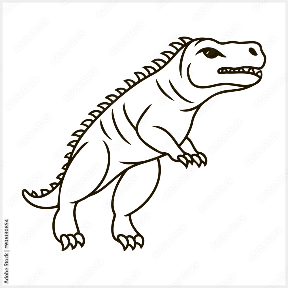 Fototapeta premium Outline coloring dinosaur icon Sketch doodle hand drawing art line, vector stock illustration