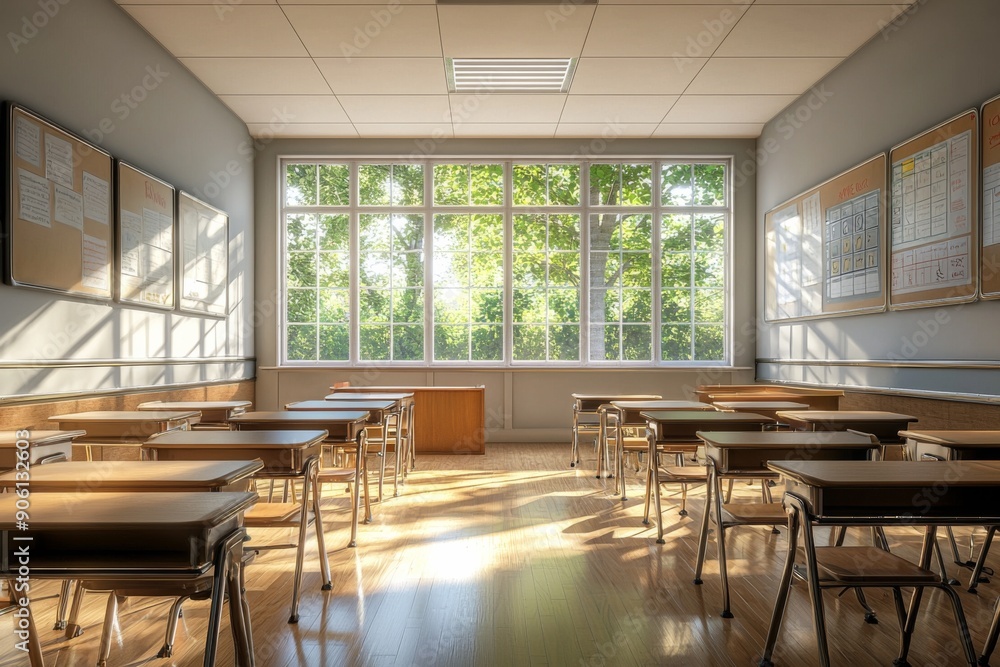 Fototapeta premium Empty School Classroom Interior created with Generative AI