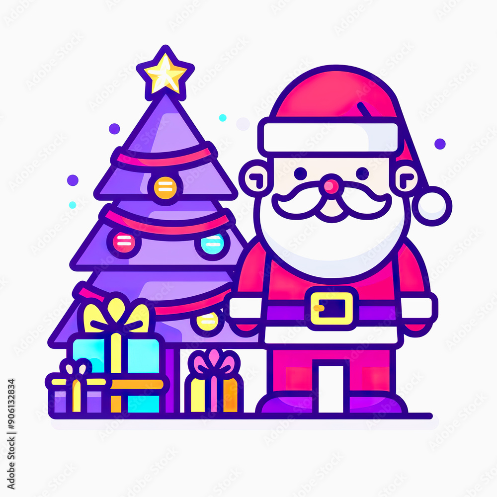 Cartoon Santa Claus Standing Next to a Christmas Tree with Gifts Cartoon Santa Claus Standing Next to a Christmas Tree with Gifts