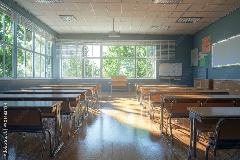 Fototapeta premium Empty School Classroom Interior created with Generative AI