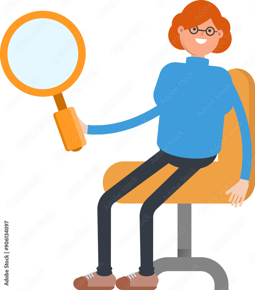 Woman Character Sitting and Holding Magnifier
Woman Character Sitting and Holding Magnifier
