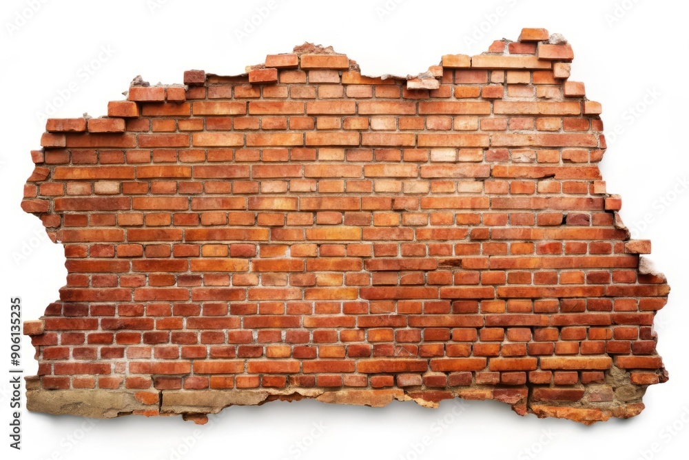 Obraz premium Broken Red Brick Wall Isolated on White Background.