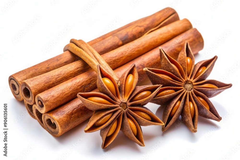 Cinnamon Sticks and Star Anise Isolated on White Background. Cinnamon Sticks and Star Anise Isolated on White Background.