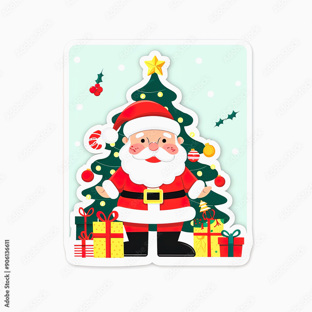 Santa Claus standing by a Christmas tree with presents Santa Claus standing by a Christmas tree with presents