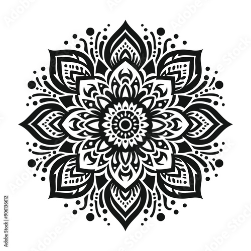 Black silhouette rose with a decorative pattern floral and ornamental mandala style design photo