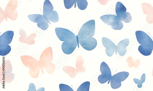 blue butterflies in a seamless pattern, Generative AI