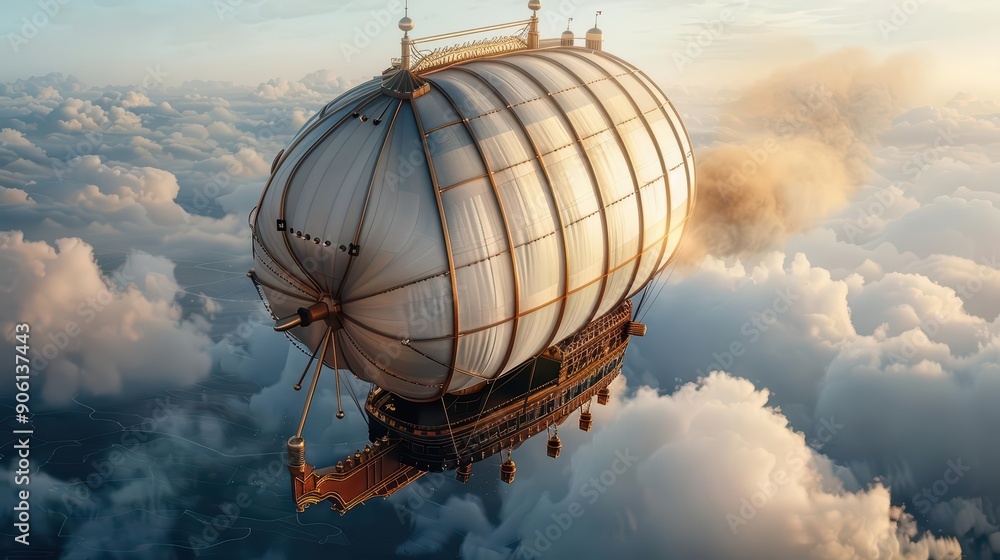 Obraz premium A steampunk airship with brass fittings and billowing sails
