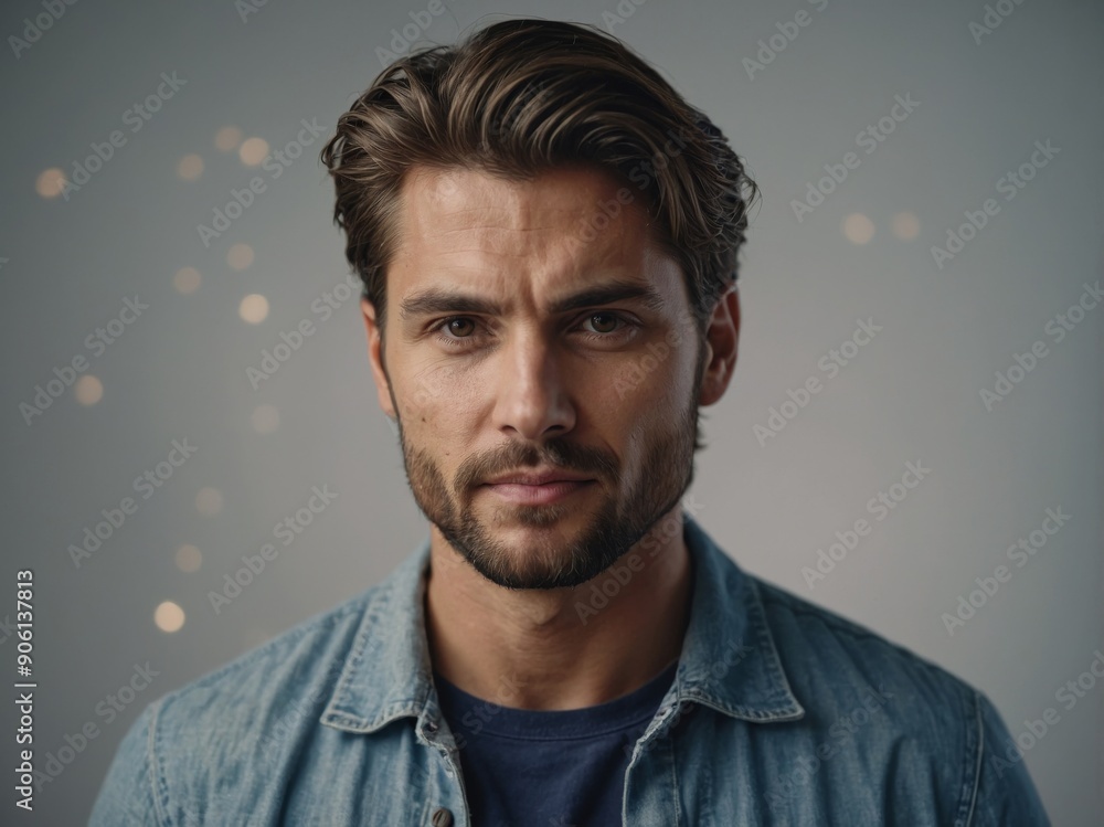 Fototapeta premium Handsome man with bottle of shampoo on light background.
