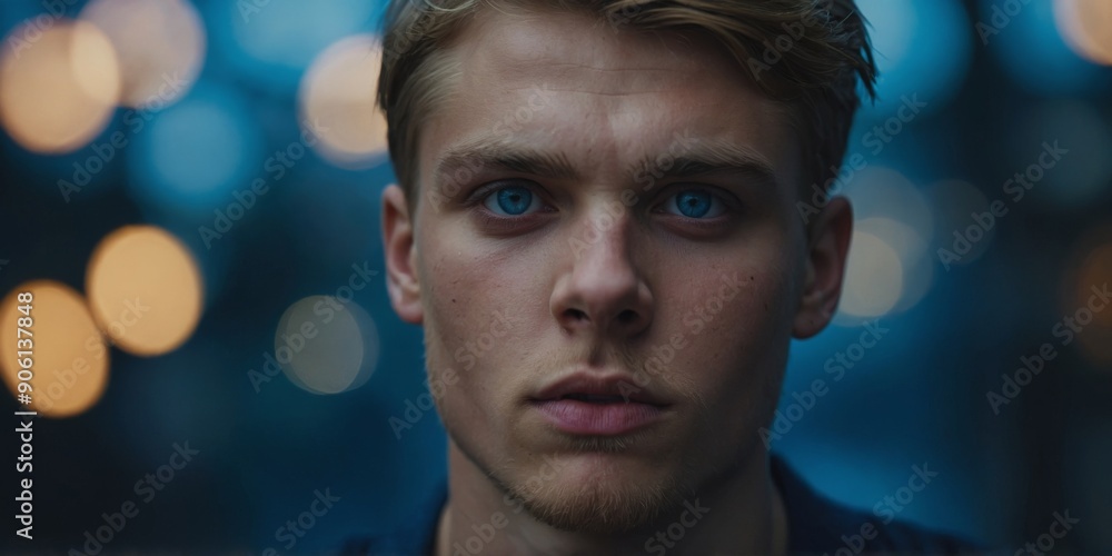 Intense gaze of a young person with striking blue eyes. Intense gaze of a young person with striking blue eyes.