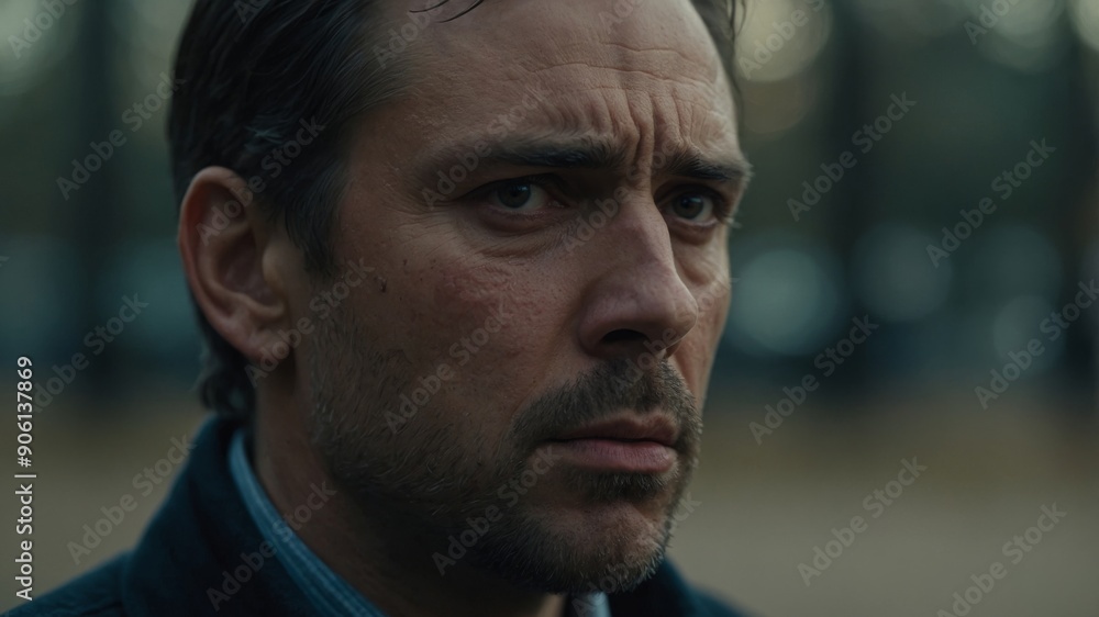 In a close-up, a man appears deeply saddened, with a single tear rolling down his cheek. In a close-up, a man appears deeply saddened, with a single tear rolling down his cheek.