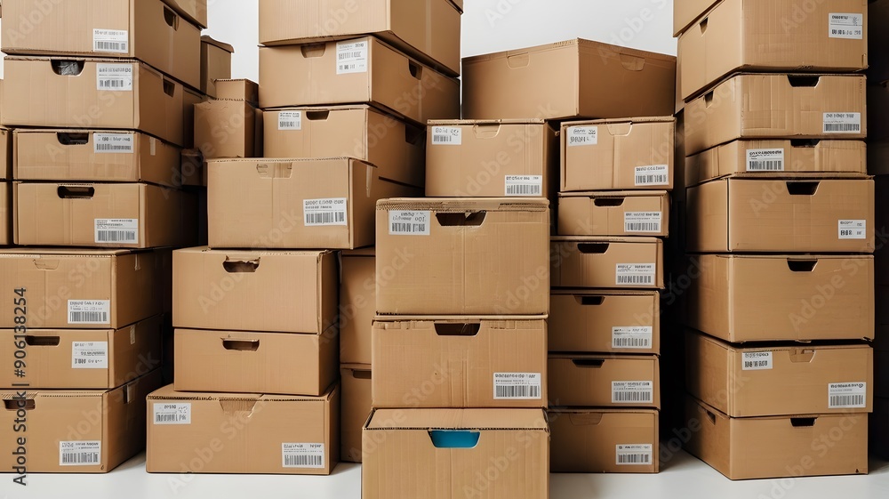 Stacks of Brown Cardboard Boxes in a Brightly Lit Storage Room During Midday Stacks of Brown Cardboard Boxes in a Brightly Lit Storage Room During Midday