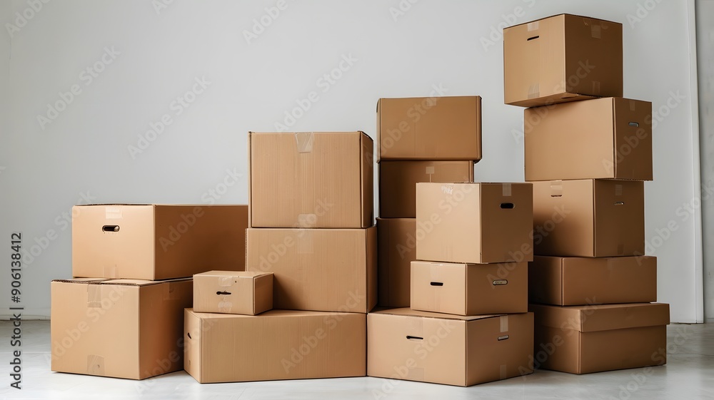 Stacks of Brown Cardboard Boxes in a Brightly Lit Storage Room During Midday Stacks of Brown Cardboard Boxes in a Brightly Lit Storage Room During Midday