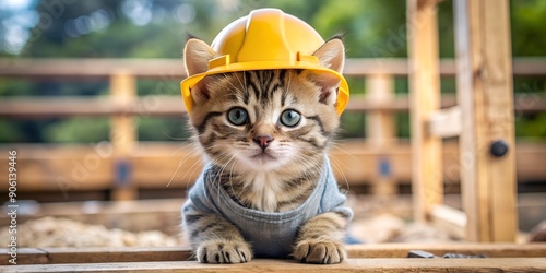 Kitten at Work: Safety First in the Construction Zone photo