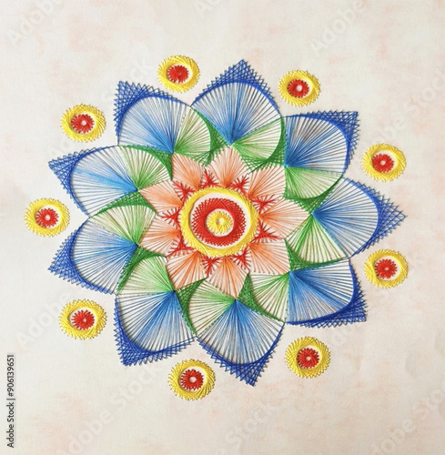 String Art Mandala embossed on paper
