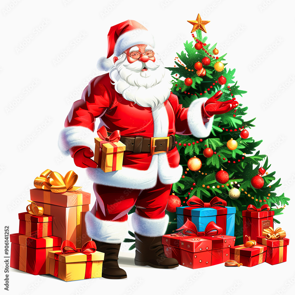 Fototapeta premium Santa Claus with a Christmas Tree and Presents