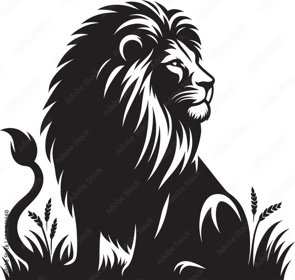 Obraz premium Lion Silhouette isolated on white background Minimalist lion vector shape icon
