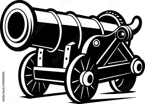 A black and white drawing of a cannon