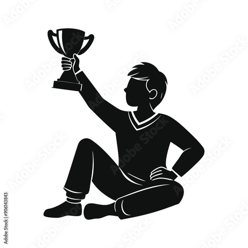 sitting holding trophy celebration silhouette