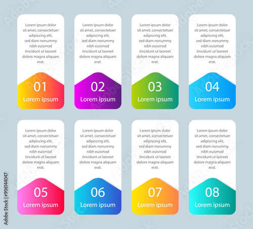 Infographic 8 Vertical Elements Vector Set. Text Boxes Collection. Modern Gradient Design Elements.