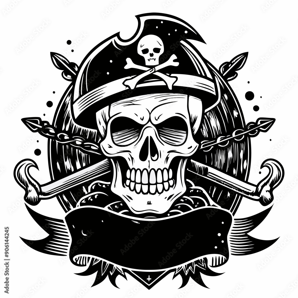 Skull with a pirate hat and a sword on it Skull with a pirate hat and a sword on it